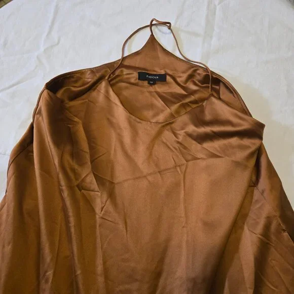 ✨ Padova Bronze Satin Ruffle-Hem Slip Dress – Elegant Midi Style - Picture 8 of 8